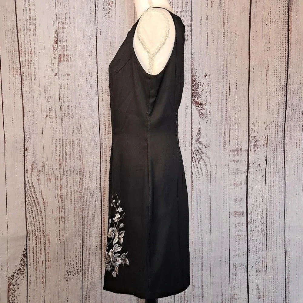 Y2K Vintage 90s CDC 12 Black Satin Slip Dress Spaghetti Strap‎ Embroidery Formal